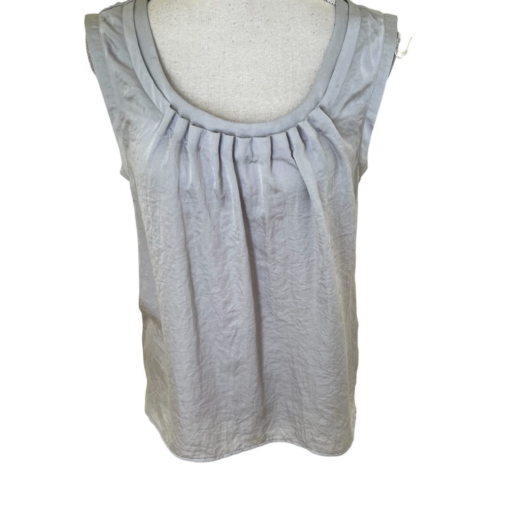 Talbots Pale Grey Pleated Neck Sleeveless Blouse S